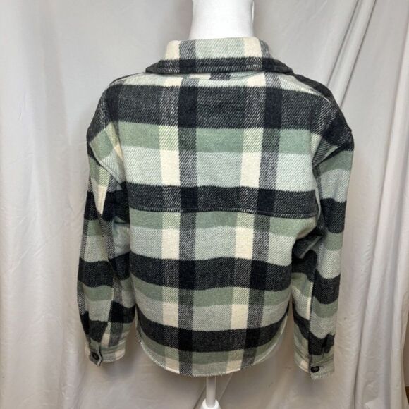 Joie Plaid Wool Flannel Shirt Jacket Comfy Womens Button Up Green Cream Black - Picture 5 of 9